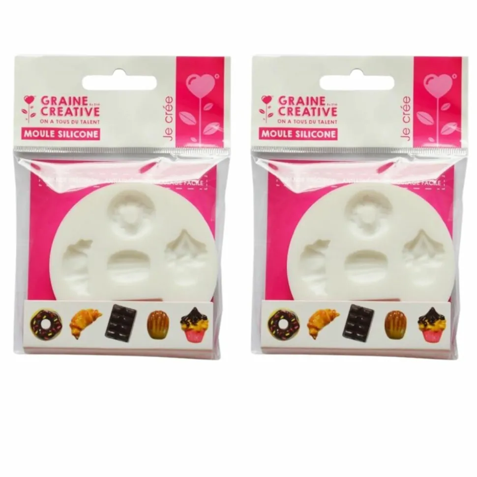 GRAINE CRÉATIVE - 2 moules en silicone gourmandises pour pâte polymère