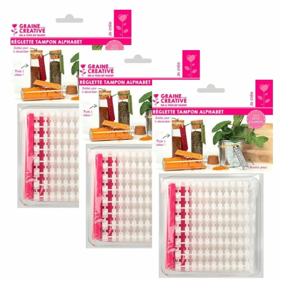 GRAINE CRÉATIVE - 3 réglettes tampon alphabet pour pâte polymère