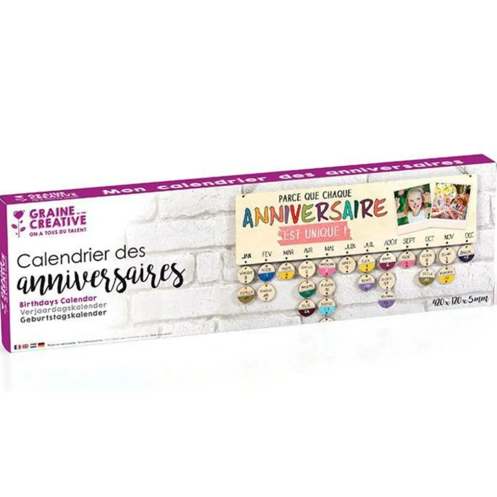 GRAINE CRÉATIVE - Calendrier des anniversaires en bois 40 x 12 cm