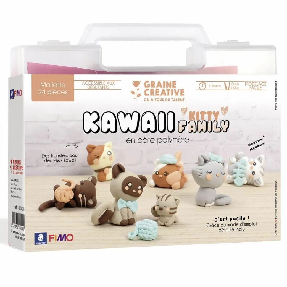 GRAINE CRÉATIVE - Malette de modelage pâte polymère - chatons kawaii