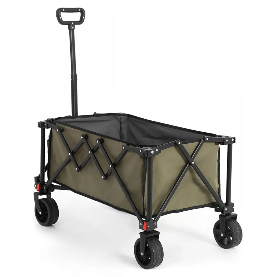 GUTENT - Chariot pliable jardin, roues tout-terrain, poignée réglable, vert armée