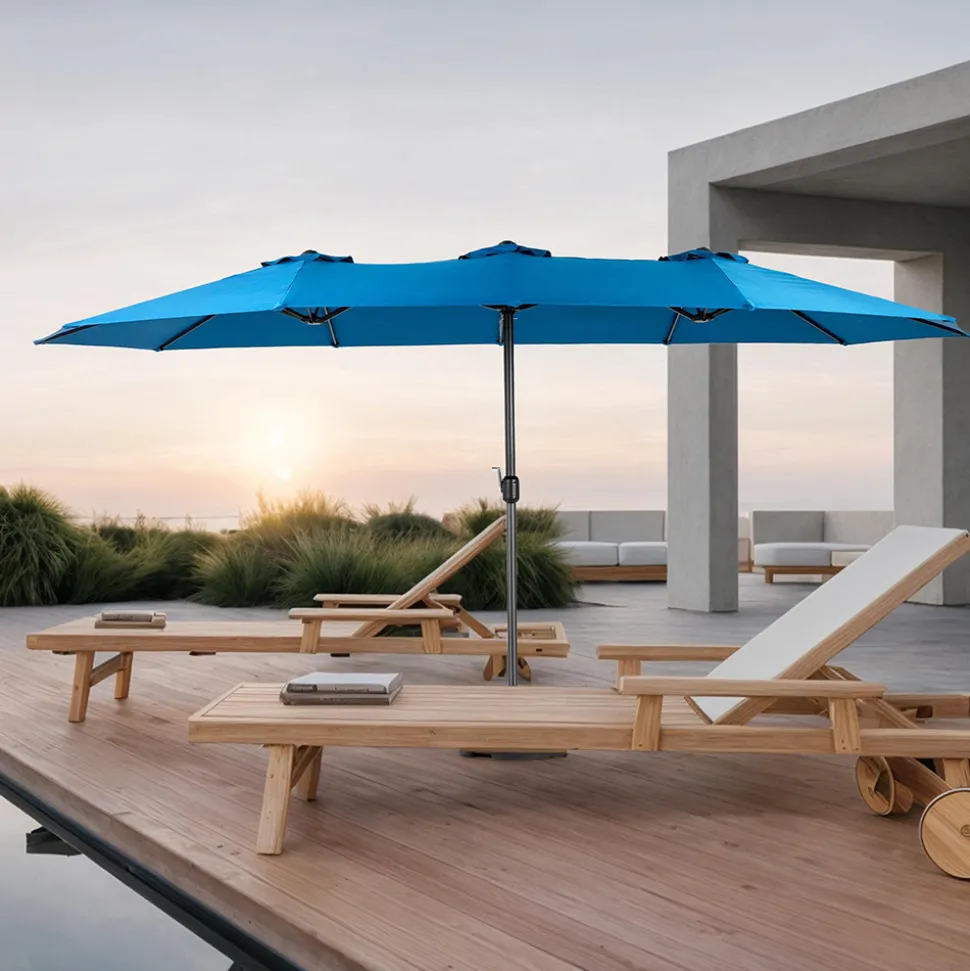 GUTENT - Parasol double face rectangulaire grand avec manivelle,bleu foncé