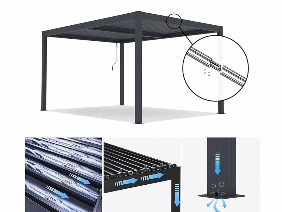 HABITAT ET JARDIN - Pergola bioclimatique en aluminium "windsor" - 3 x 4 m - anthracite