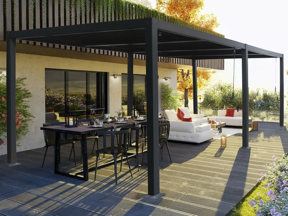 HABITAT ET JARDIN - Pergola bioclimatique "windsor" en aluminium - 3 x 6 m - gris
