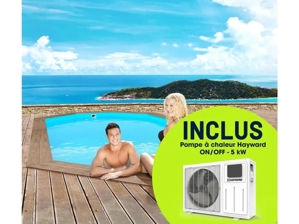 HABITAT ET JARDIN - Piscine bois " rio 140" - 5.60 x 3.70 x 1.39 m + pompe à chaleur - puissance 6.1 kw