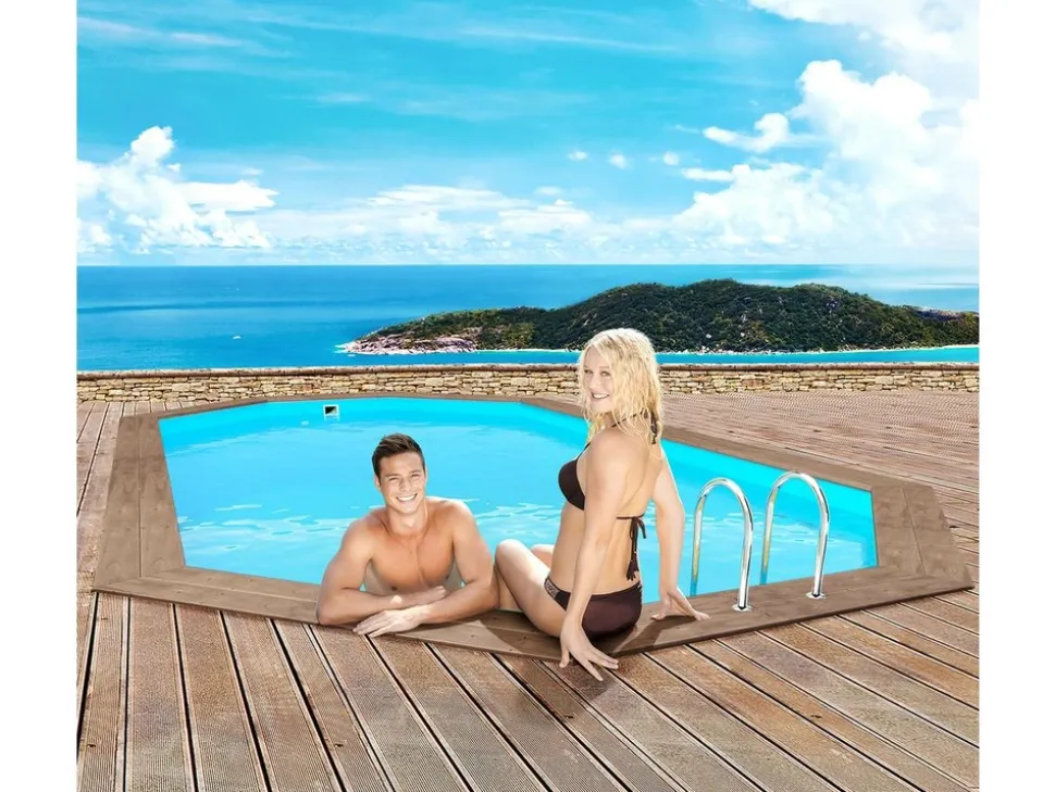 HABITAT ET JARDIN - Piscine bois " rio 140" - 5.60 x 3.70 x 1.39 m + pompe à chaleur - puissance 6.1 kw