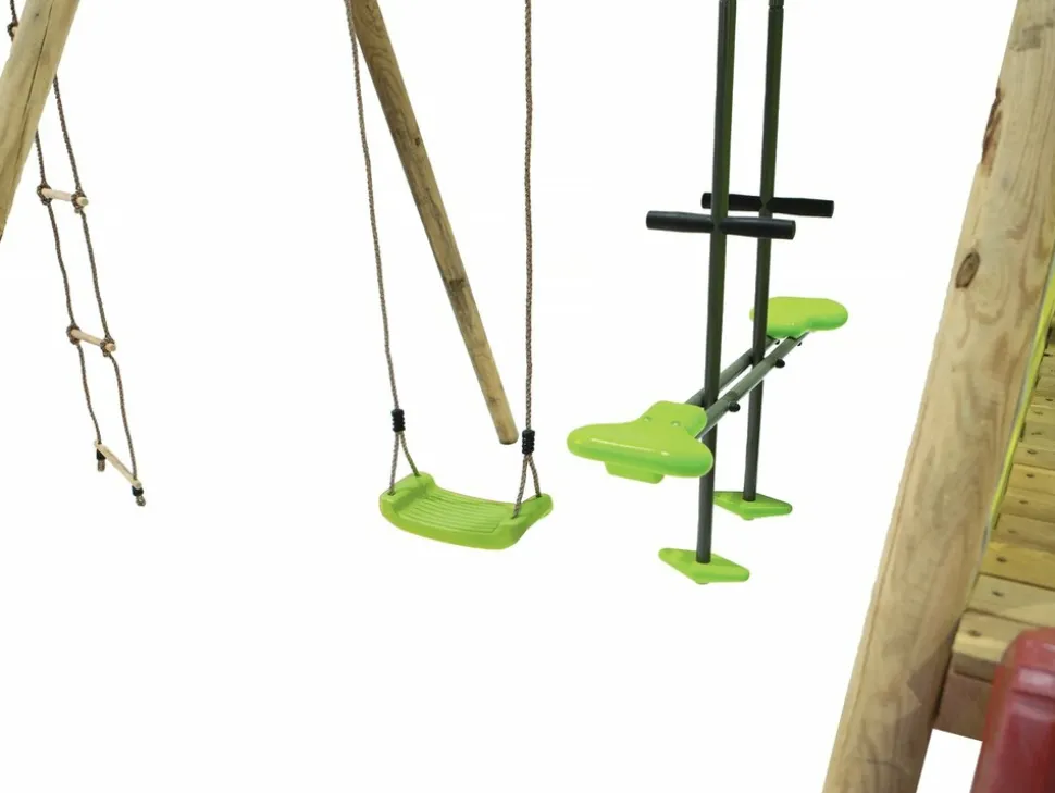 HABITAT ET JARDIN - Portique bois "kida" - avec 1 toboggan - 1 balançoire - 1 face à face - 1 nacelle.