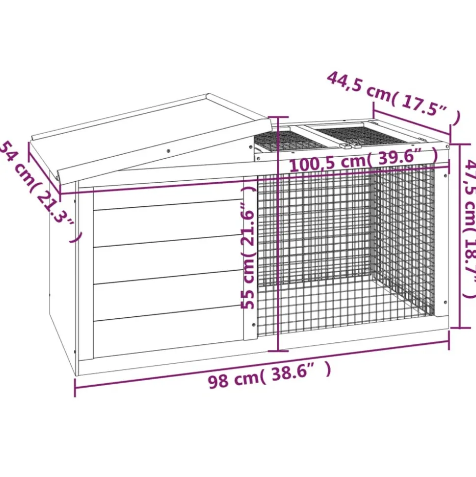 HELLOSHOP26 - Clapier 100,5 x 54 x 55 cm bois de pin massif gris