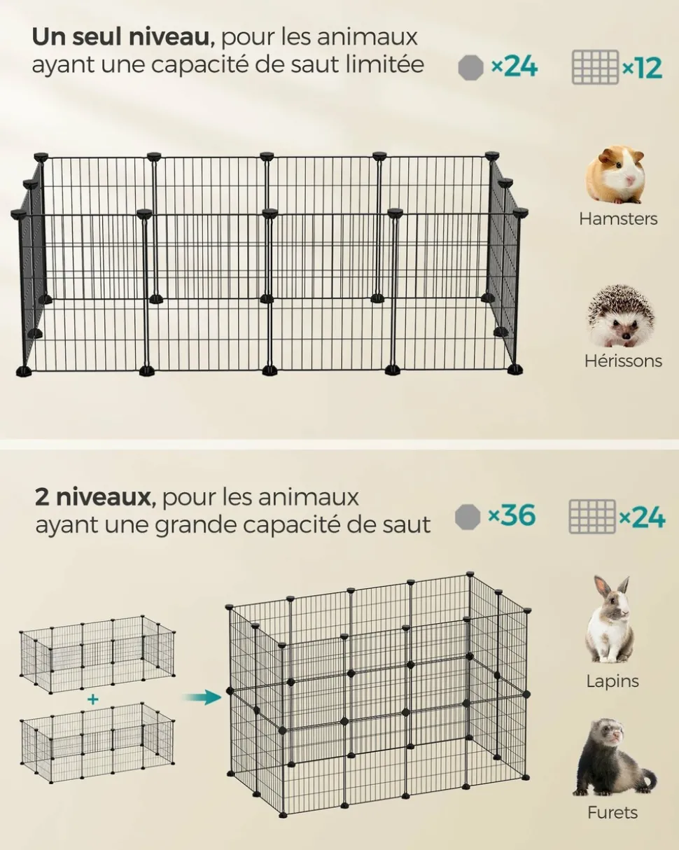 HELLOSHOP26 - Enclos modulable pour petits animaux cage intérieur maillet en caoutchouc offert cochon d'inde lapin assemblage facile 143 x
