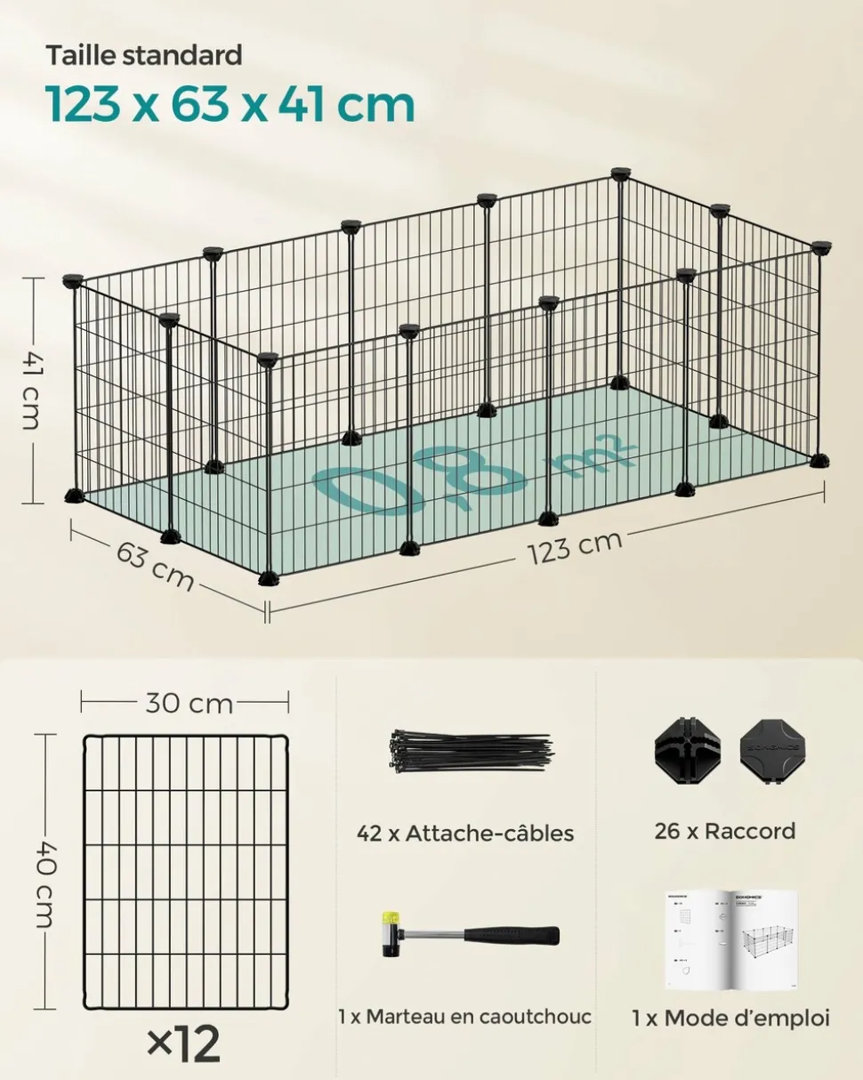 HELLOSHOP26 - Enclos modulable pour petits animaux cage intérieur maillet en caoutchouc offert cochon d'inde lapin assemblage facile 143 x