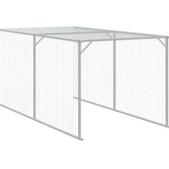 HELLOSHOP26 - Poulailler enclos cage poules avec cour clair 117 x 405 x 123 cm acier galvanisé gris