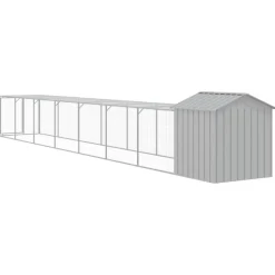 HELLOSHOP26 - Poulailler enclos cage poules avec cour clair 117 x 813 x 123 cm acier galvanisé gris