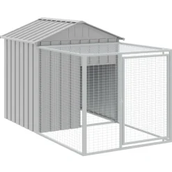 HELLOSHOP26 - Poulailler enclos cage poules avec cour clair 117 x 813 x 123 cm acier galvanisé gris