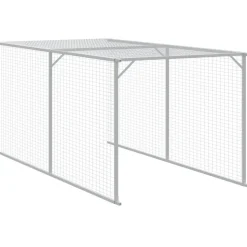 HELLOSHOP26 - Poulailler enclos cage poules avec cour clair 117 x 813 x 123 cm acier galvanisé gris