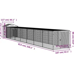 HELLOSHOP26 - Poulailler enclos cage poules avec cour clair 117 x 813 x 123 cm acier galvanisé gris