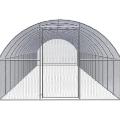 HELLOSHOP26 - Poulailler enclos cage poules d'extérieur 3 x 16 x 2 m acier galvanisé argent