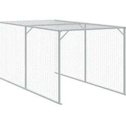 HELLOSHOP26 - Poulailler enclos cage poules avec cour clair 117 x 1221 x 123 cm acier galvanisé gris