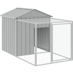 HELLOSHOP26 - Poulailler enclos cage poules avec cour clair 117 x 609 x 123 cm acier galvanisé gris
