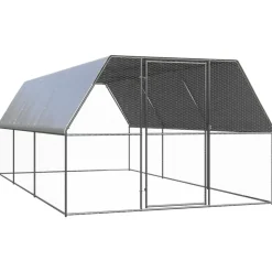 HELLOSHOP26 - Poulailler enclos cage poules d'extérieur 3 x 6 x 2 m acier galvanisé argent