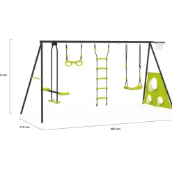 IDMARKET - Balançoire 4 agrès portique avec balançoire face à face trapèze échelle panier de basket et buts de foot