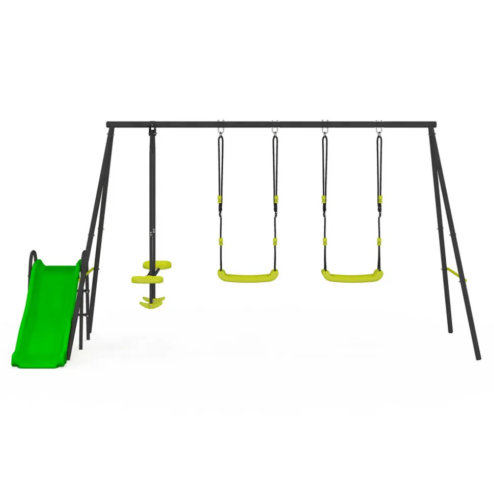 IDMARKET - Balançoire 3 agrès portique avec 2 balançoires, 1 face à face et toboggan