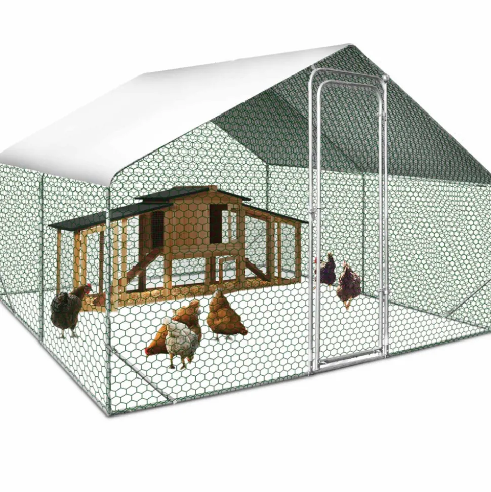 IDMARKET - Enclos poulailler 9 m² parc grillagé 3x3 m acier galvanisé