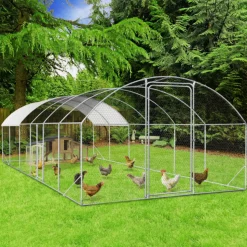 IDMARKET - Enclos poulailler dôme 22,5 m² parc grillagé 3x7,5 m avec porte latérale