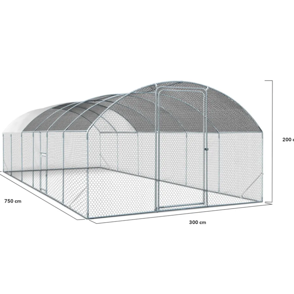 IDMARKET - Enclos poulailler dôme 22,5 m² parc grillagé 3x7,5 m avec porte latérale