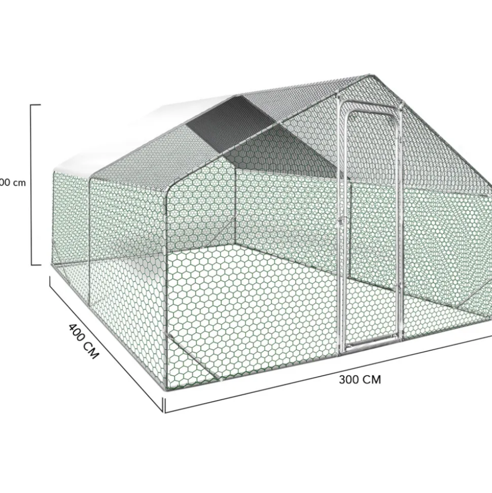IDMARKET - Enclos poulailler 12 m² parc grillagé 4x3 m acier galvanisé