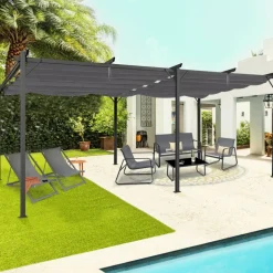 IDMARKET - Pergola toit rétractable 6 pieds 3x6 m tonnelle gris anthracite