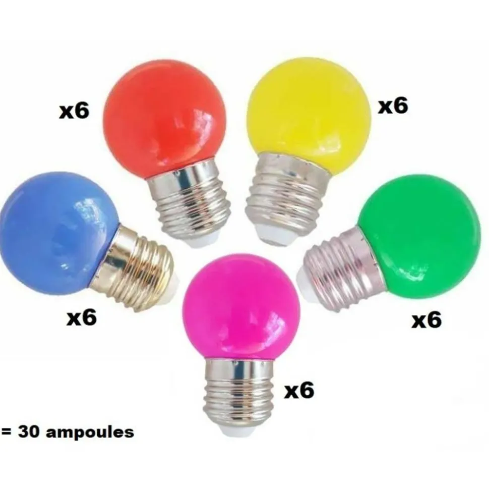 ILLUPRO - Guirlande guinguette extérieur 30m 30 ampoules multicolores 1w led e27 câble noir extensible