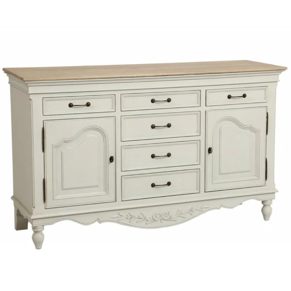 INTERIOR'S - Buffet bas 2 portes 6 tiroirs mdf blanc - romance interior's