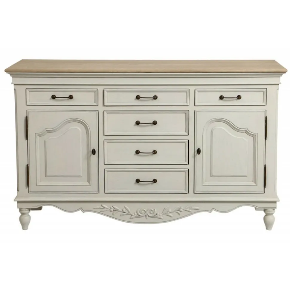 INTERIOR'S - Buffet bas 2 portes 6 tiroirs mdf blanc - romance interior's
