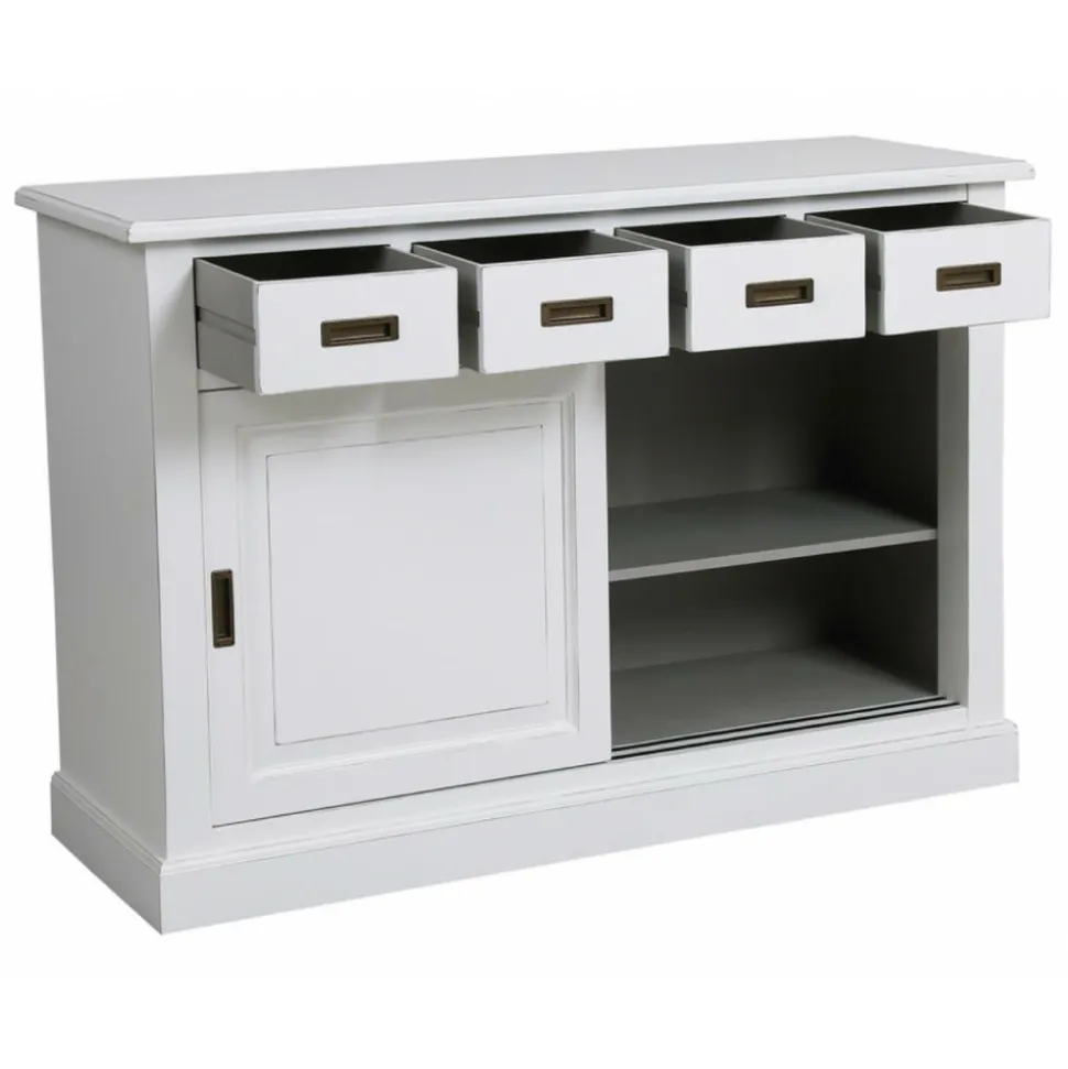 INTERIOR'S - Buffet bas 2 portes 4 tiroirs supérieurs mdf blanc - rhode island interior's