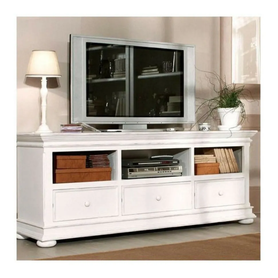 INTERIOR'S - Meuble tv avec 3 rangements mdf blanc - harmonie interior's