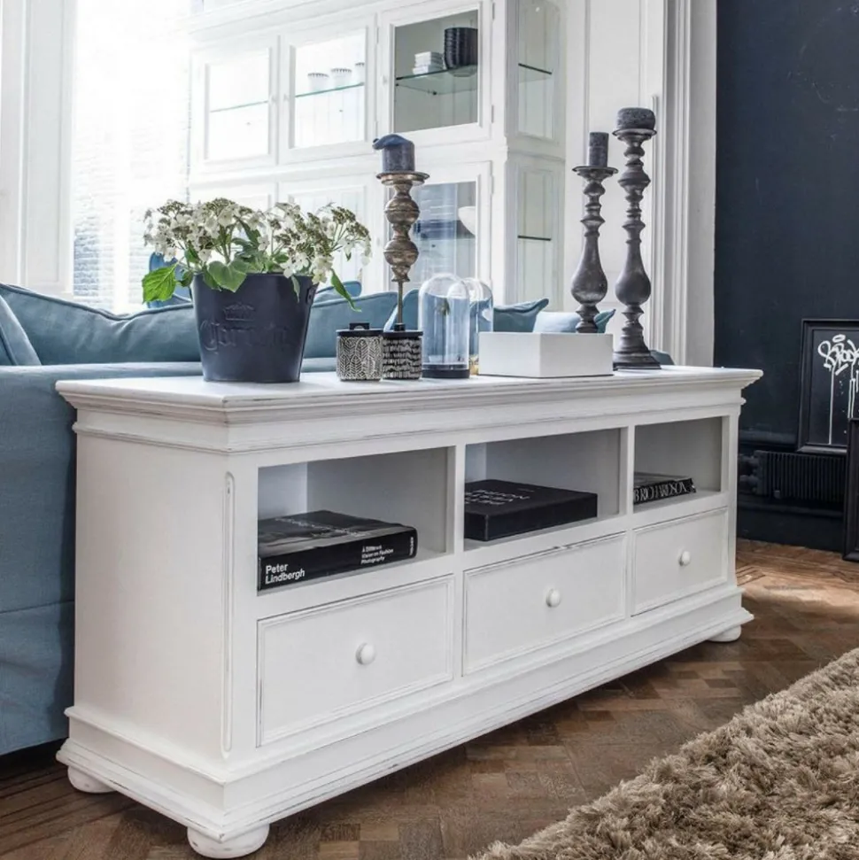 INTERIOR'S - Meuble tv avec 3 rangements mdf blanc - harmonie interior's