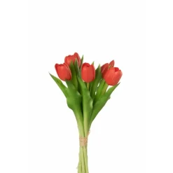 J-LINE - Bouquet de 7 tulipes artificiel en synthétique rose 13x9x32 cm