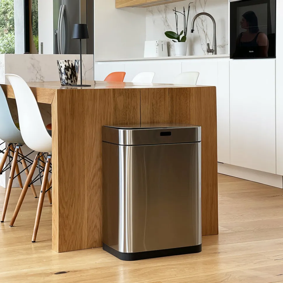 KITCHEN MOVE - Poubelle de cuisine automatique upper gris acier inoxydable 60 l