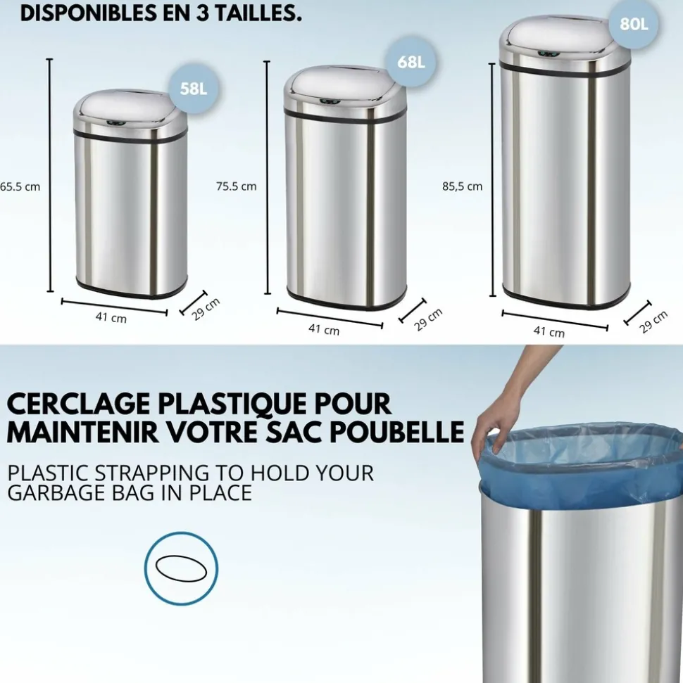 KITCHEN MOVE - Poubelle de cuisine automatique majestic argent acier inoxydable 68l