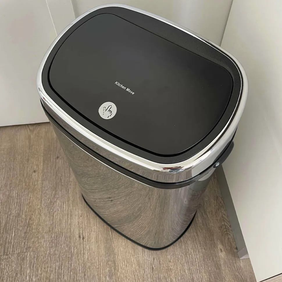 KITCHEN MOVE - Poubelle de cuisine push city argent acier inoxydable 58 l