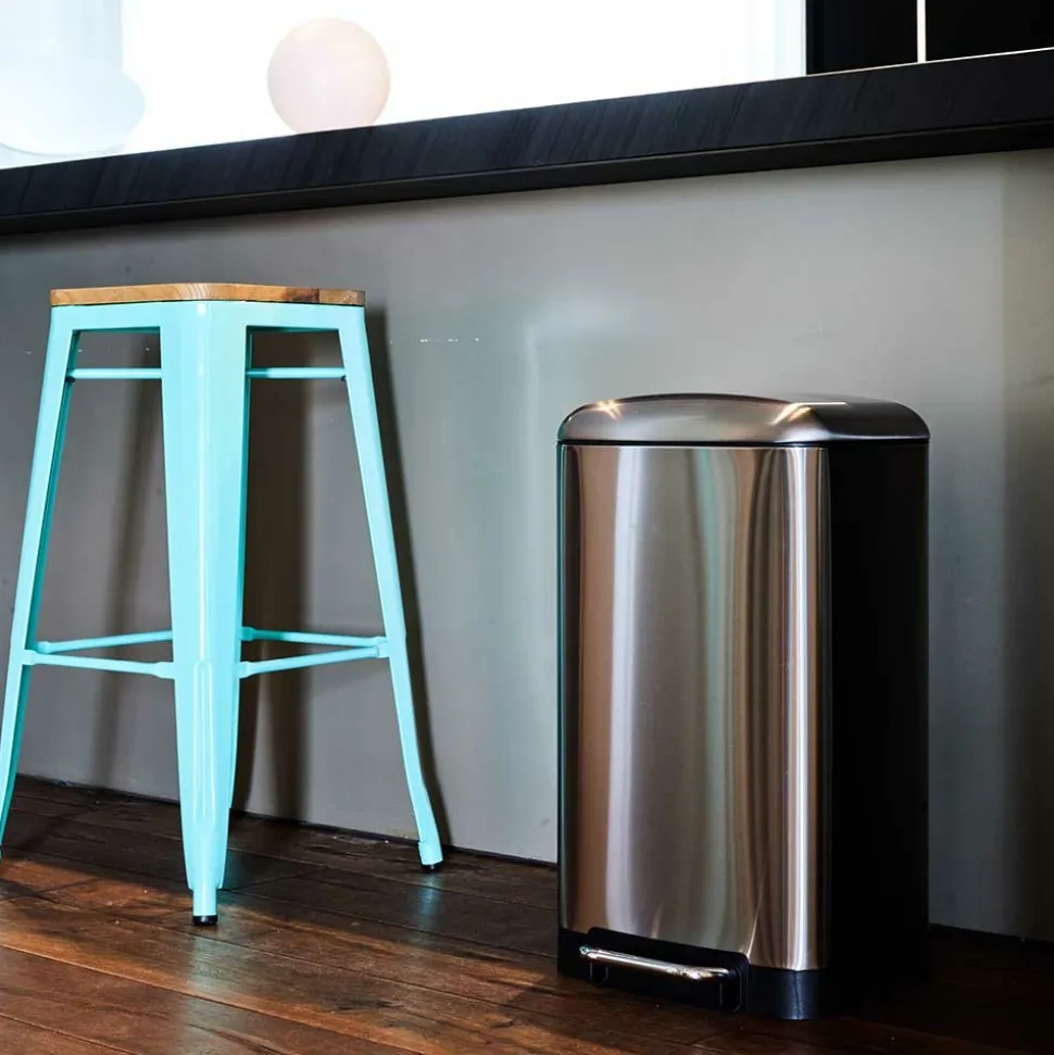 KITCHEN MOVE - Poubelle de cuisine à pédale greenwich argent acier inoxydable 30 l