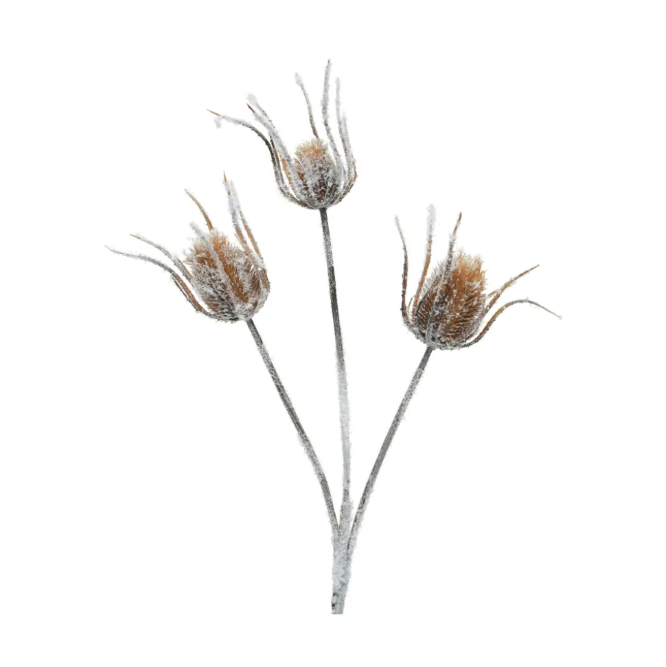KSD DÉCO - Fleur artificielle : Tige branche chardon avec neige - H.88cm