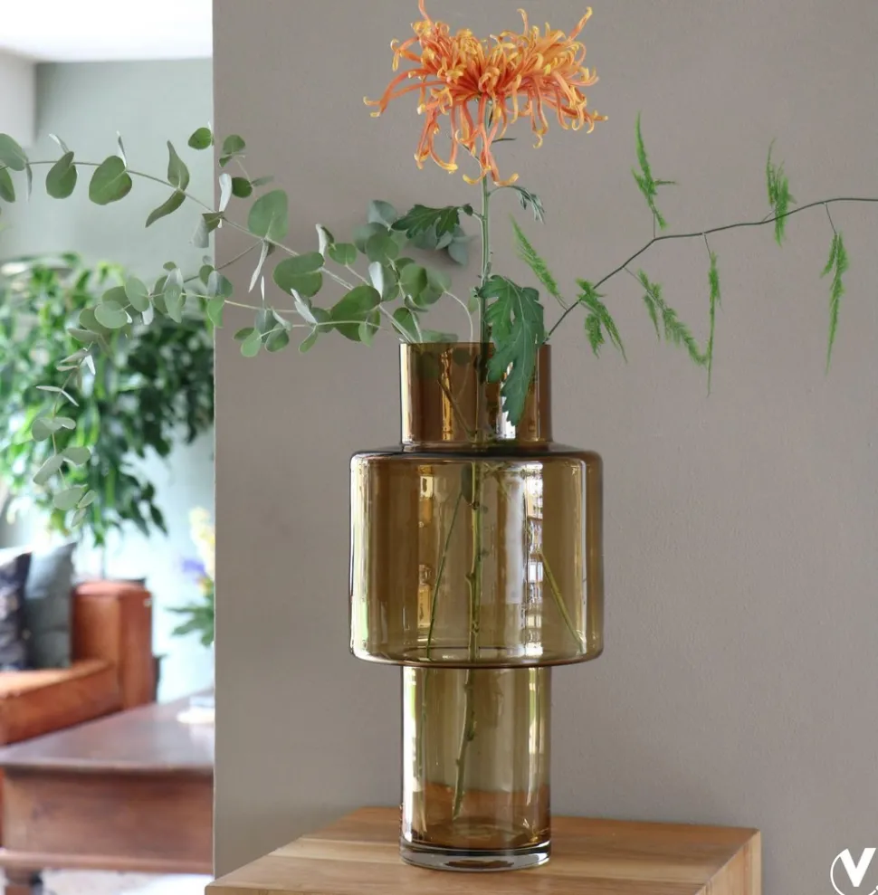 LA GREEN TOUCH - Vase en verre taupe - h40cm, ø20cm