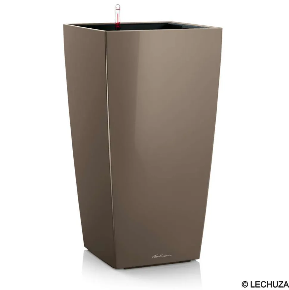 LECHUZA - Pot Cubico Premium en polypropylène, taupe L. 30 x l. 30 x H. 56 cm