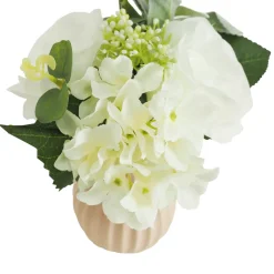 LIGNE DECO - Bouquet artificiel de fleurs blanches en pot 25cm lot de 2