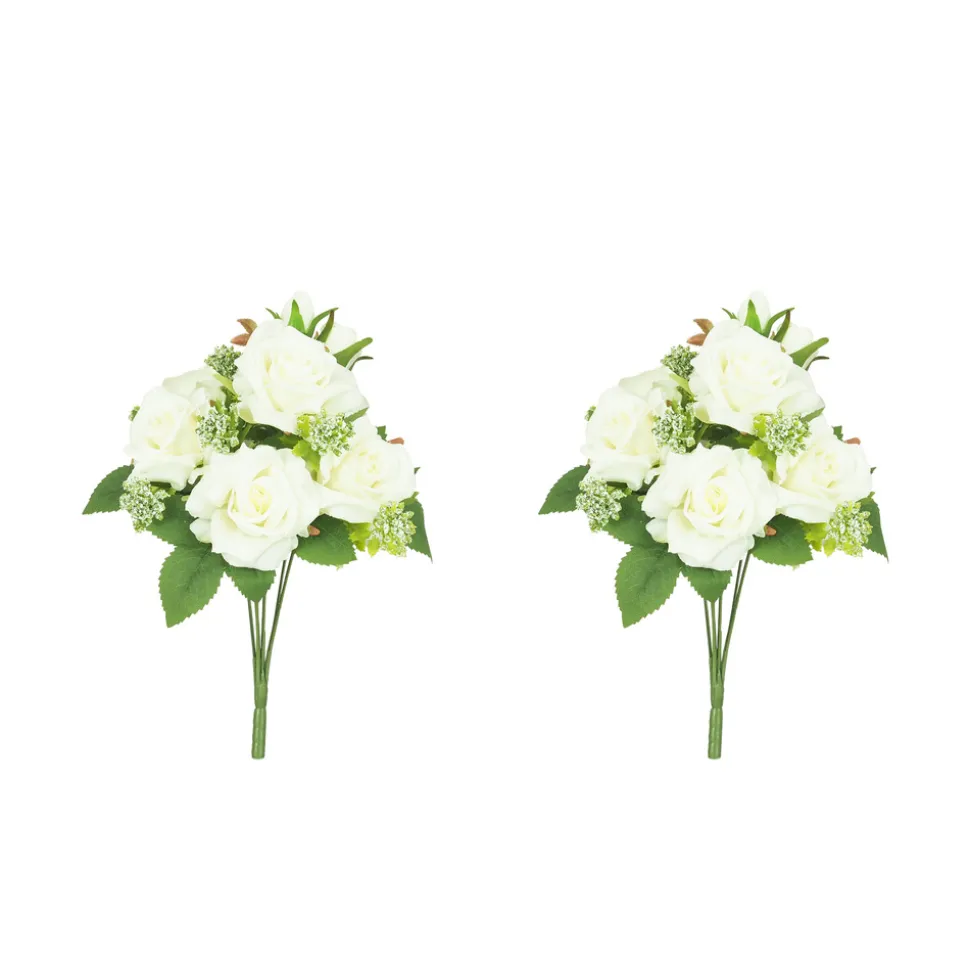 LIGNE DECO - Bouquet artificiel de roses 32cm blanc lot de 2