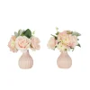 LIGNE DECO - Bouquet artificiel de fleurs roses en pot 25cm lot de 2