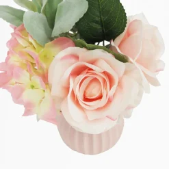 LIGNE DECO - Bouquet artificiel de fleurs roses en pot 25cm lot de 2
