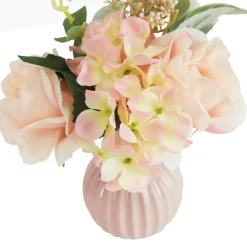 LIGNE DECO - Bouquet artificiel de fleurs roses en pot 25cm lot de 2