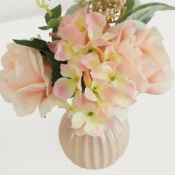 LIGNE DECO - Bouquet artificiel de fleurs roses en pot 25cm lot de 2